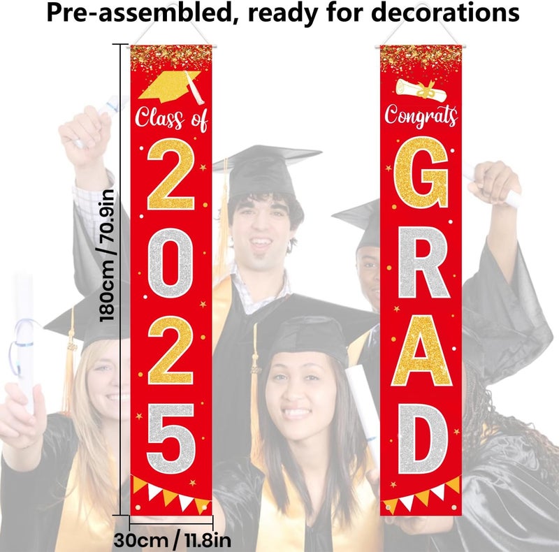 Labrostar Graduation Decorations 2025 GRAD Banner Red Porch Door Sign Welcome Banner For Indoor Outdoor Wall Graduation Decorations Class of 2025 - Image 4
